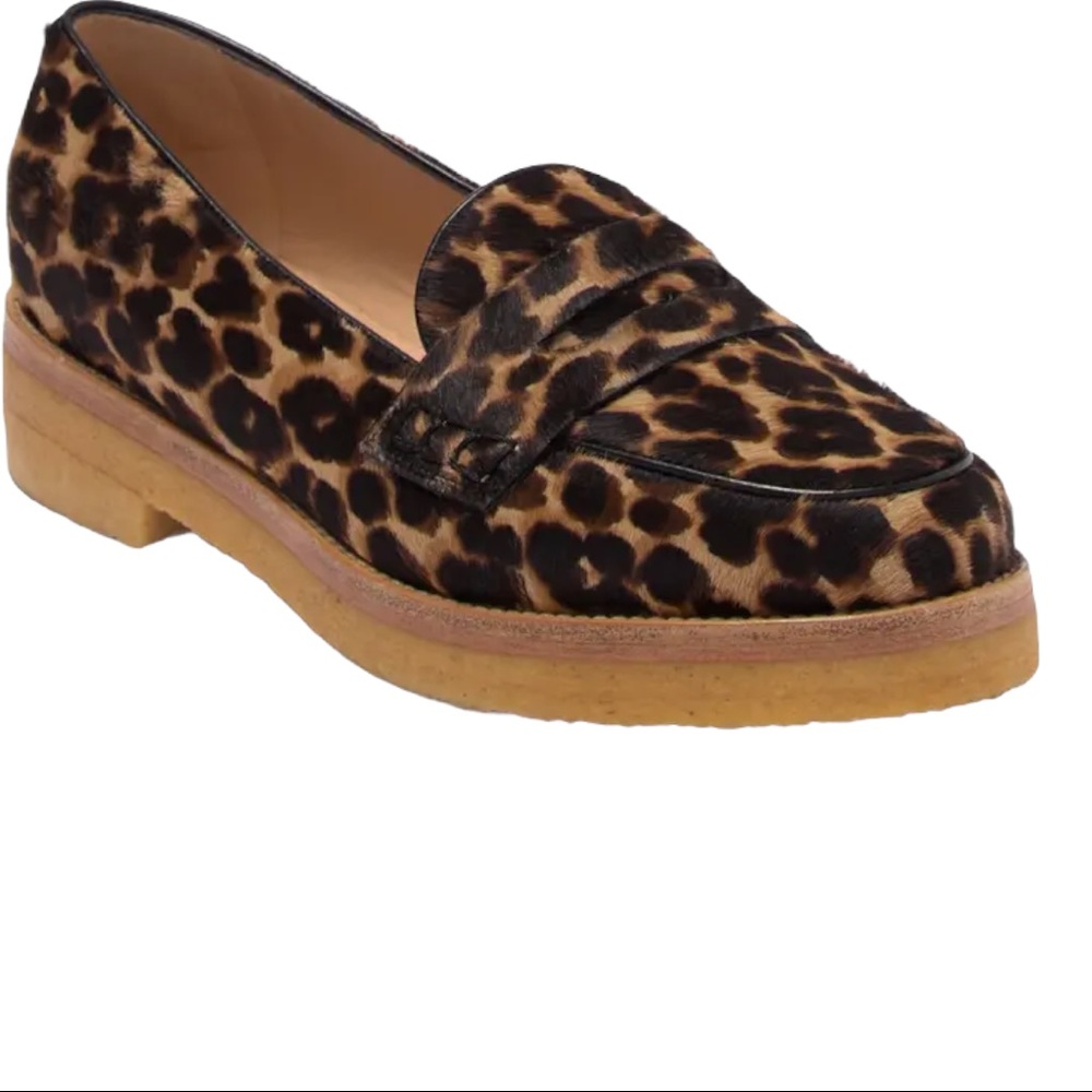 Longchamp Leopard Print Penny Loafers in Brown and Black